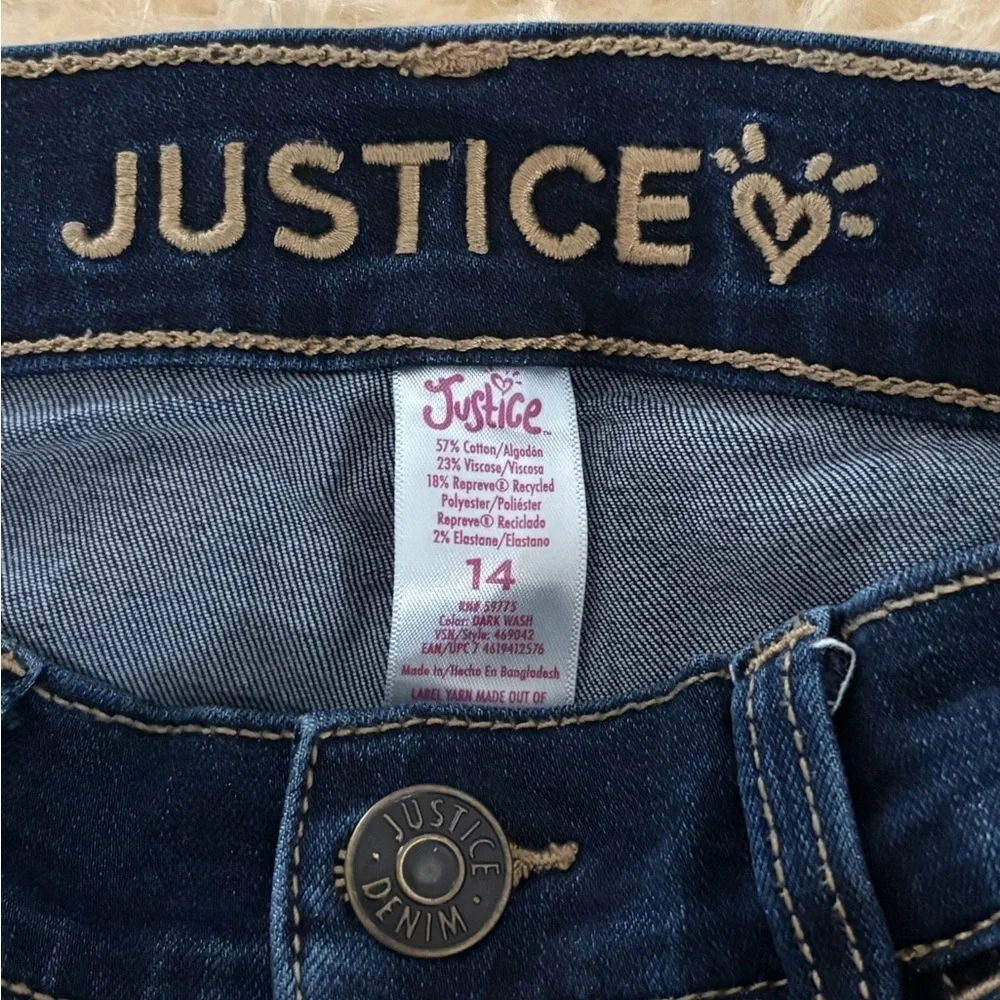 Justice Girl’s High Rise Dark Blue Destroyed Button-Snap Skinny Jeans